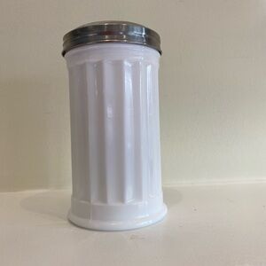 Vintage Milk Glass Silver tone Ribbed Flour Sugar Cheese Spices or CreamerShaker
